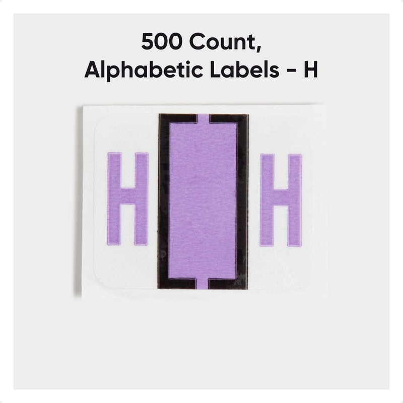 Smead BCCR Bar-Style Color-Coded Alphabetic Label, H, Label Roll, Lavender, 500 Labels per Roll, (67078) - Image 2