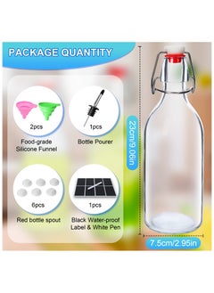 SKYLINK 6 Pack 16oz Swing Top Bottles -Glass Bottle with Airtight Rubber Seal Flip Caps for Home Brewing Kombucha,Beverages,Oil,Vinegar,Water,Soda,Kefir  - Image 2