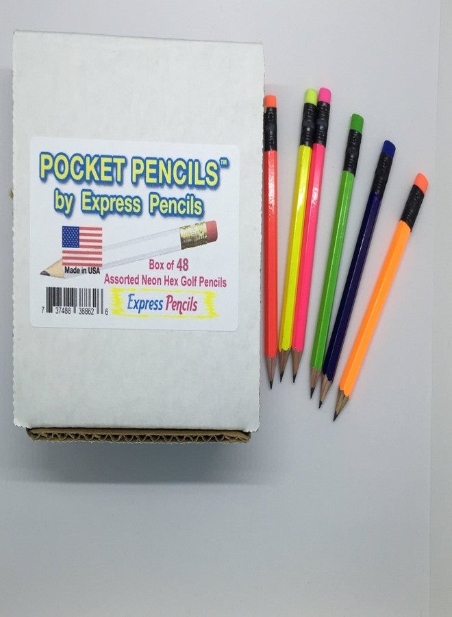 Express Pencils Half Pencils with Eraser - Golf, Classroom, Pew, Short, Mini - Hexagon, Sharpened, Non Toxic, #2 Pencil, Color - Neon Assortmentl, (Box of 48) Golf Pocket Pencils ™ - Image 5