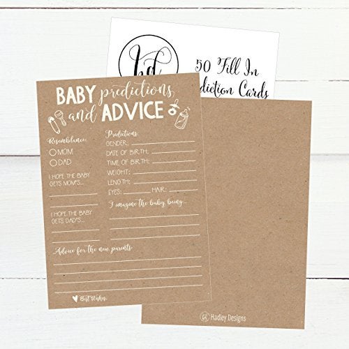 Hadley Designs Hilarious Baby Shower Games Set – 50 Baby Shower Prediction Cards for 50 Guests, Gender Neutral and Fun for Boys & Girls (Rustic) - Image 4