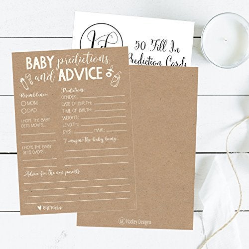 Hadley Designs Hilarious Baby Shower Games Set – 50 Baby Shower Prediction Cards for 50 Guests, Gender Neutral and Fun for Boys & Girls (Rustic) - Image 5