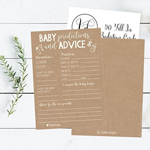 Hadley Designs Hilarious Baby Shower Games Set – 50 Baby Shower Prediction Cards for 50 Guests, Gender Neutral and Fun for Boys & Girls (Rustic) - Image 3