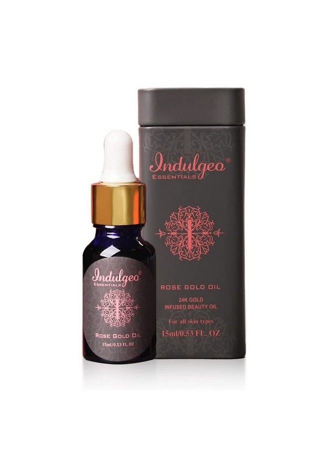 Indulgeo ESSENTIALS Rose Gold Beauty Oil 15Ml 24K Gold Infused Makeup Face Primer Lightweightelixir For Face Lips Neck Glow Serum For All Skin Types; Primer 100% Organic  - Image 2