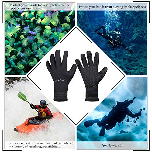 OMGear Neoprene Gloves Diving Wetsuit Gloves 3mm Glued Anti-Slip Flexible Thermal with Adjustable Waist Strap for Snorkeling Scuba Diving Surfing Kayaking Rafting Spearfishing Sailing (5mm Black, S) - Image 4