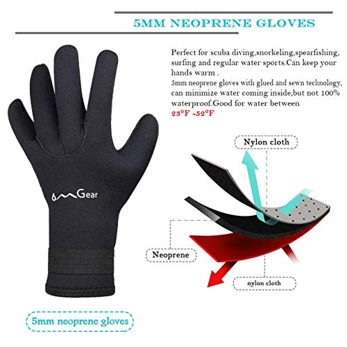 OMGear Neoprene Gloves Diving Wetsuit Gloves 3mm Glued Anti-Slip Flexible Thermal with Adjustable Waist Strap for Snorkeling Scuba Diving Surfing Kayaking Rafting Spearfishing Sailing (5mm Black, S) - Image 2