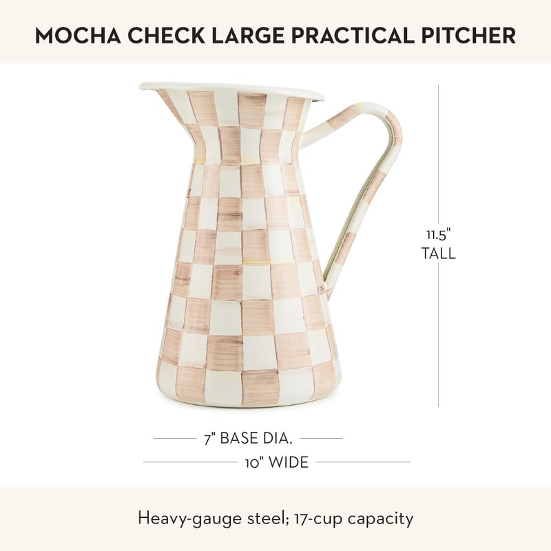 mackenzie childs MACKENZIE-CHILDS Practical Enamel Pitcher with Spout, Drink Pitcher for Iced Tea or Water, Flower Vase, Large, Brown-and-White Mocha Check - Image 4