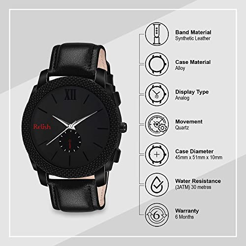 Relish Analogue Men's Watch (Black Dial & Strap) - Image 4