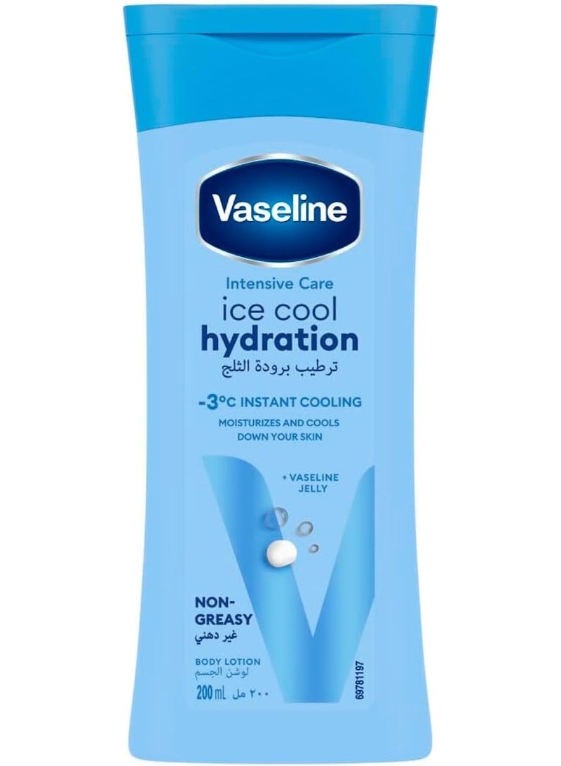 Vaseline Intensive Care Body Lotion, With Hyaluronic Acid, Vitamin E & C, Ice Cool Hydration, hydrates and cools your skin down by -3 °C, 200ml - Image 1