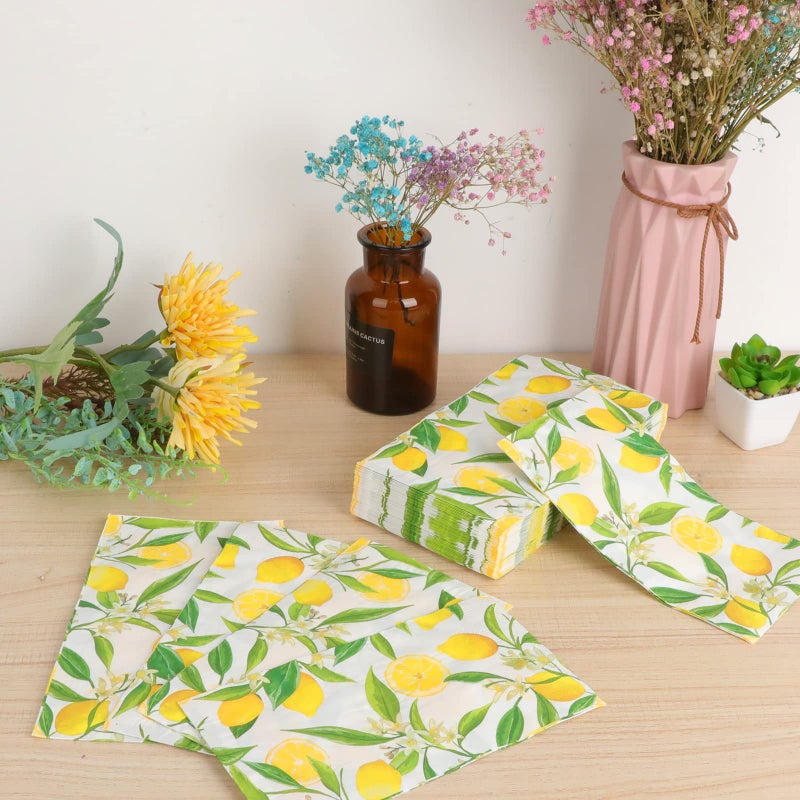 Tevxj 50PCS Lemon Guest Towels Lemon Yellow Citrus Fruit Hand Napkins Paper Napkin Hand Towel Disposable for Bathroom Wedding Holiday Anniversary Birthday Party Bridal Baby Shower Decorative Towels - Image 4