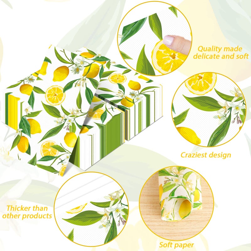 Tevxj 50PCS Lemon Guest Towels Lemon Yellow Citrus Fruit Hand Napkins Paper Napkin Hand Towel Disposable for Bathroom Wedding Holiday Anniversary Birthday Party Bridal Baby Shower Decorative Towels - Image 3