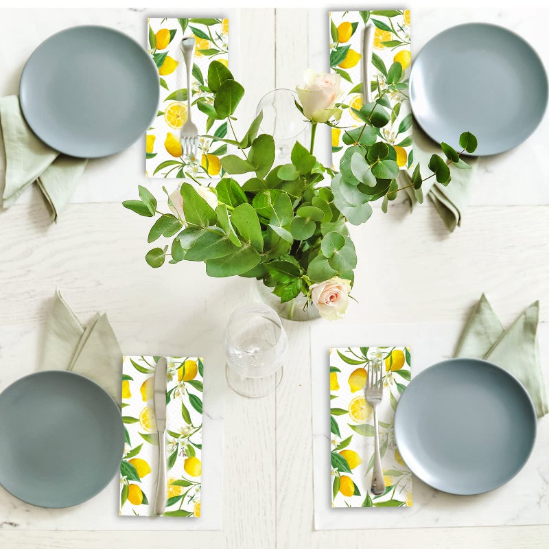 Tevxj 50PCS Lemon Guest Towels Lemon Yellow Citrus Fruit Hand Napkins Paper Napkin Hand Towel Disposable for Bathroom Wedding Holiday Anniversary Birthday Party Bridal Baby Shower Decorative Towels - Image 5