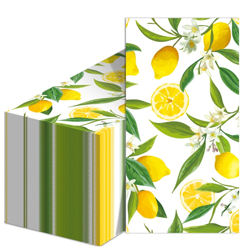 Tevxj 50PCS Lemon Guest Towels Lemon Yellow Citrus Fruit Hand Napkins Paper Napkin Hand Towel Disposable for Bathroom Wedding Holiday Anniversary Birthday Party Bridal Baby Shower Decorative Towels - Image 1