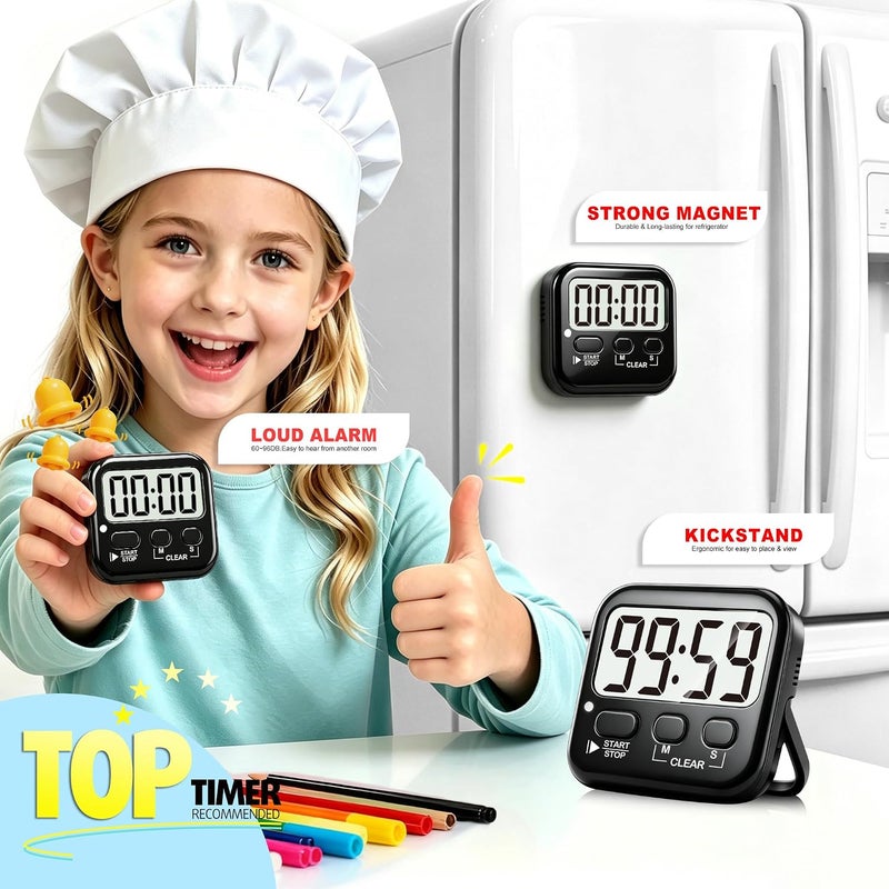 Antonki 2 Pack Digital Timer for Kids, Magnetic Countdown Kitchen Timers for Cooking, Egg, Classroom, Teacher, Exercise, Study, Oven - Battery Included - Image 3