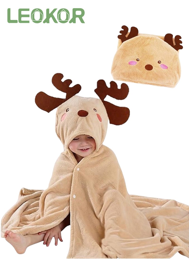 LEOKOR Kids Bath Towel for 1-12 Years Hooded Ultra Soft Towel Highly Absorbent Bathrobe Children's Cloak Bath Towel Pure Cotton Bathrobe with Hood Wear Cloak 90*150cm, Brown  - Image 1