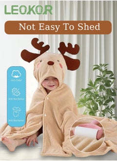 LEOKOR Kids Bath Towel for 1-12 Years Hooded Ultra Soft Towel Highly Absorbent Bathrobe Children's Cloak Bath Towel Pure Cotton Bathrobe with Hood Wear Cloak 90*150cm, Brown  - Image 2