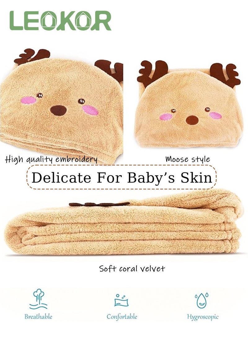 LEOKOR Kids Bath Towel for 1-12 Years Hooded Ultra Soft Towel Highly Absorbent Bathrobe Children's Cloak Bath Towel Pure Cotton Bathrobe with Hood Wear Cloak 90*150cm, Brown  - Image 5