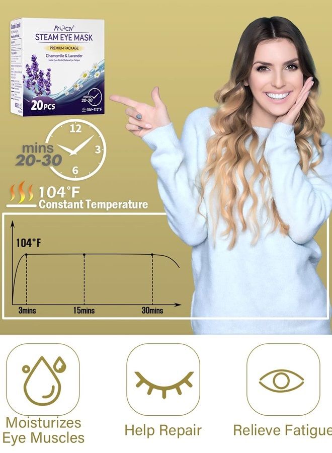 ProCIV 20 Packs Eye Masks for Dark Circles and Puffiness Disposable Soothing Headache Relief Dry Eyes, Stress Relief Relief Eye Fatigue Steam Eye Masks 10 Lavender + 10 Chamomile - Image 2