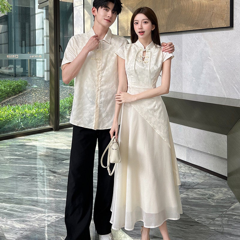 Couple clothing 2025 new French gentle style new Chinese style dress temperament waist slimming improved cheongsam - Image 1