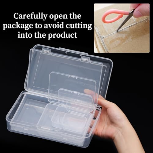 QUEFE 28 Pack Small Storage Containers Mixed Sizes Clear Plastic Boxes Craft Organizers Rectangular Bins with Lids for Small Items Bead Art Craft Jewelry Projects - Image 3