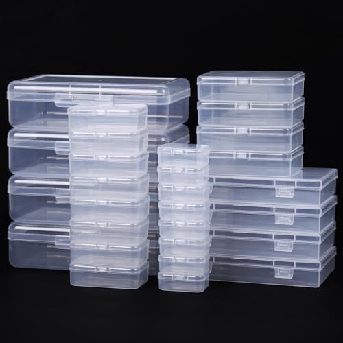 QUEFE 28 Pack Small Storage Containers Mixed Sizes Clear Plastic Boxes Craft Organizers Rectangular Bins with Lids for Small Items Bead Art Craft Jewelry Projects - Image 1