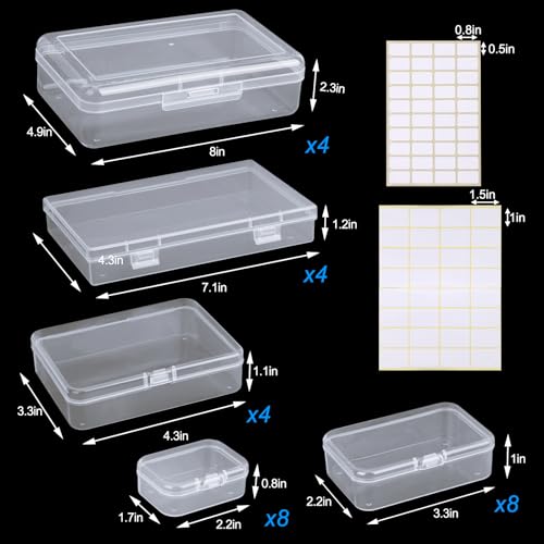 QUEFE 28 Pack Small Storage Containers Mixed Sizes Clear Plastic Boxes Craft Organizers Rectangular Bins with Lids for Small Items Bead Art Craft Jewelry Projects - Image 2