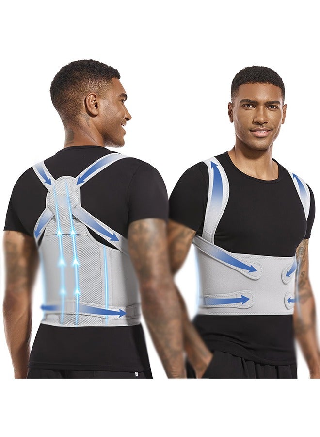 Posture Corrector & Adjustable Back Brace for Pain Relief, Enhances Posture and Provides Lumbar Support , for Women and Men Upper and Lower Back Straightener, Breathable Back Support (Grey) - Image 1