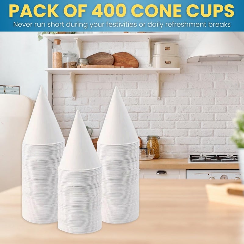 Smygoods Disposable White Paper Cone Cups (Pack of 400-4.5 oz) Eco-Friendly, Leak-Proof, Ideal for Events, Water Coolers, Quick Hydration & Efficient Cleanup - Image 3