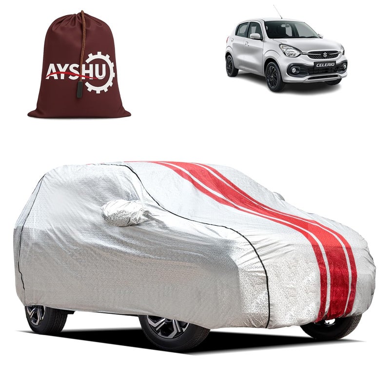 ASHU AYSHU Waterproof Car Cover for Maruti Suzuki Celerio | Mirror & Antenna Pocket | Anti-Scratch Soft Cotton Inner Layer | Triple Stitched | Heat Resistant Metallic Silver | All-Weather Protection - Image 1