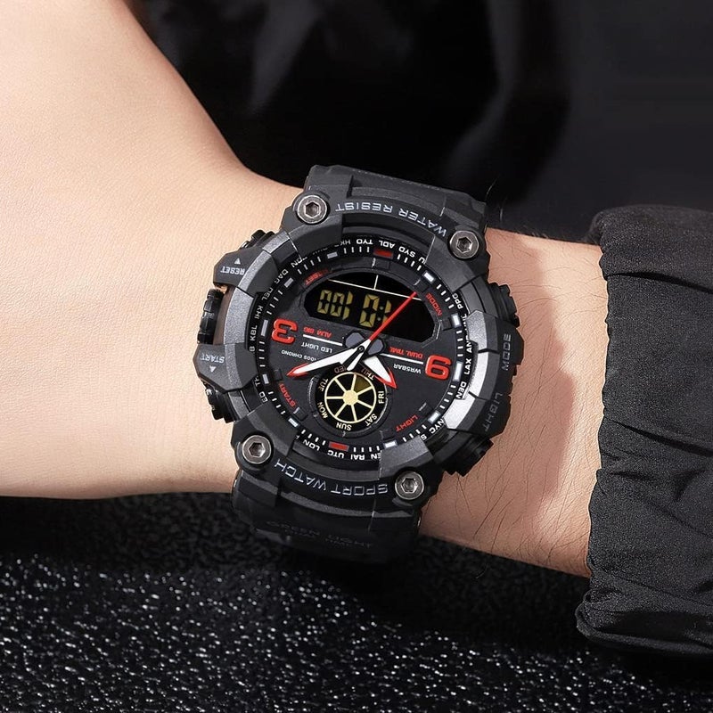 كاست ويف ساعة رياضية للرجال، ساعة عسكرية رقمية تناظرية، كبيرة مزدوجة التوقيت 12/24 ساعة، مقاومة للماء في الهواء الطلق، ساعات كرونوغراف للرجال مع إضاءة خلفية LED/منبه - Image 1