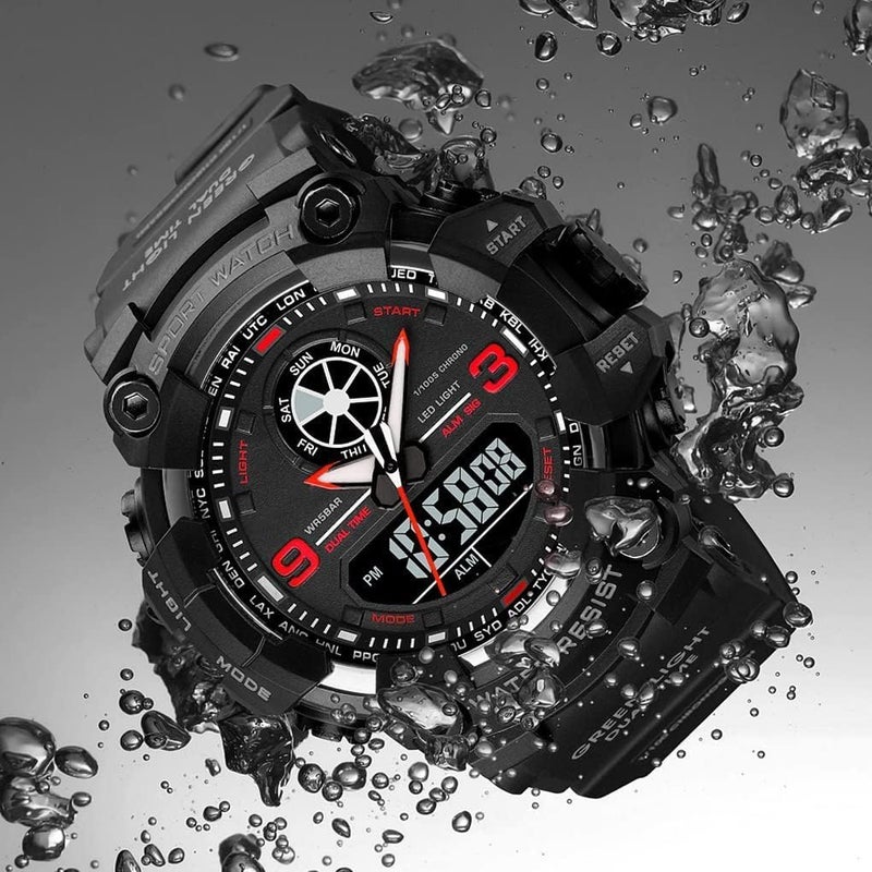 كاست ويف ساعة رياضية للرجال، ساعة عسكرية رقمية تناظرية، كبيرة مزدوجة التوقيت 12/24 ساعة، مقاومة للماء في الهواء الطلق، ساعات كرونوغراف للرجال مع إضاءة خلفية LED/منبه - Image 2