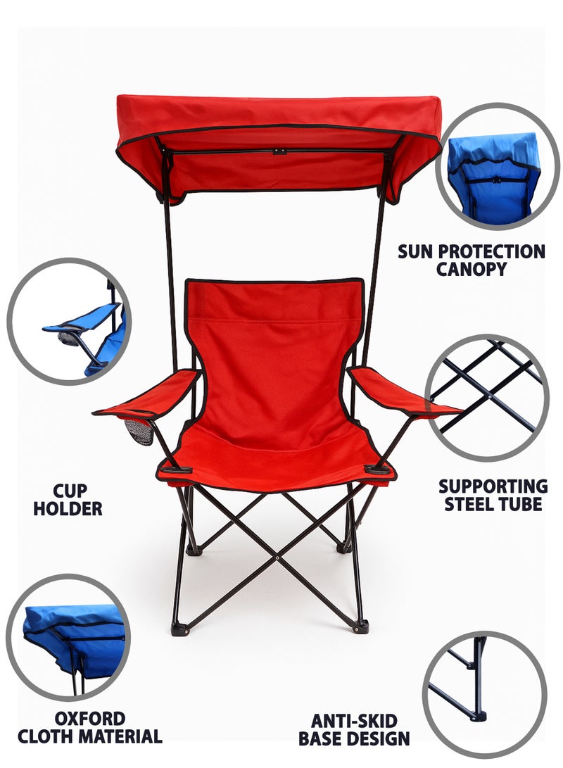 دي بلو كرسي قابل للطي مع مظلة ظل – إطار فولاذي متين، مقعد ومسند ظهر مبطنان من قماش أكسفورد، أرجل غير قابلة للانزلاق، مثالي للتخييم والشاطئ والحديقة والسفر - Image 5