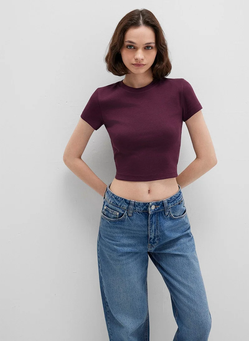 Mavi Burgundy Basic Crop T-Shirt