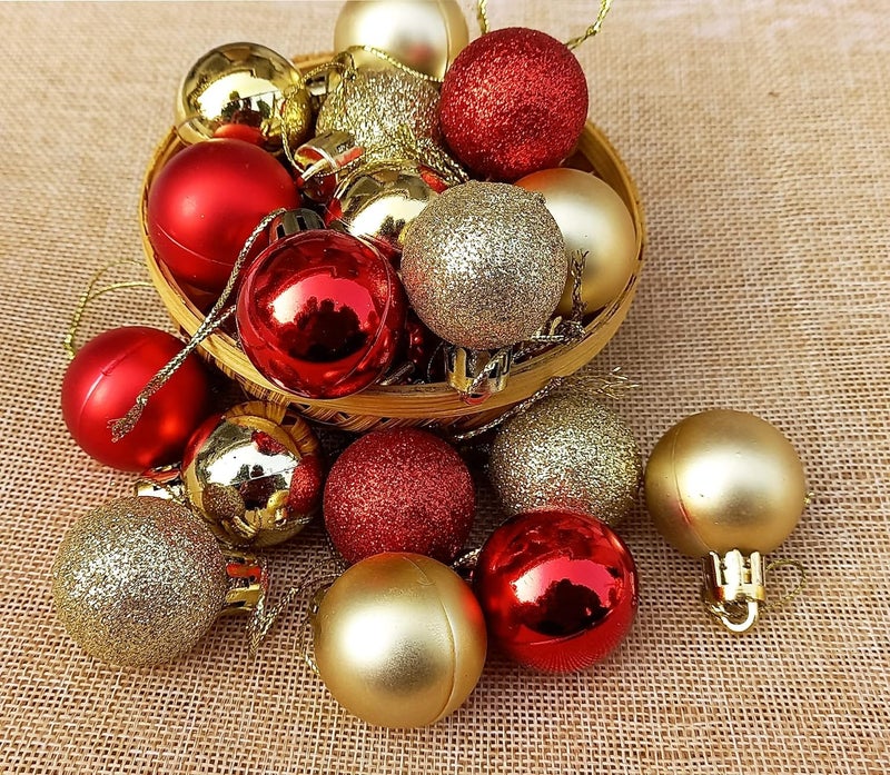 Partunay Set of 24 Pcs Big Red Golden Glitter Balls Christmas Xmas Tree Hanging Ornaments Xmas Christmas Decoration Item Christmas Ornaments - Image 3
