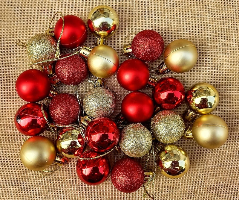 Partunay Set of 24 Pcs Big Red Golden Glitter Balls Christmas Xmas Tree Hanging Ornaments Xmas Christmas Decoration Item Christmas Ornaments - Image 1