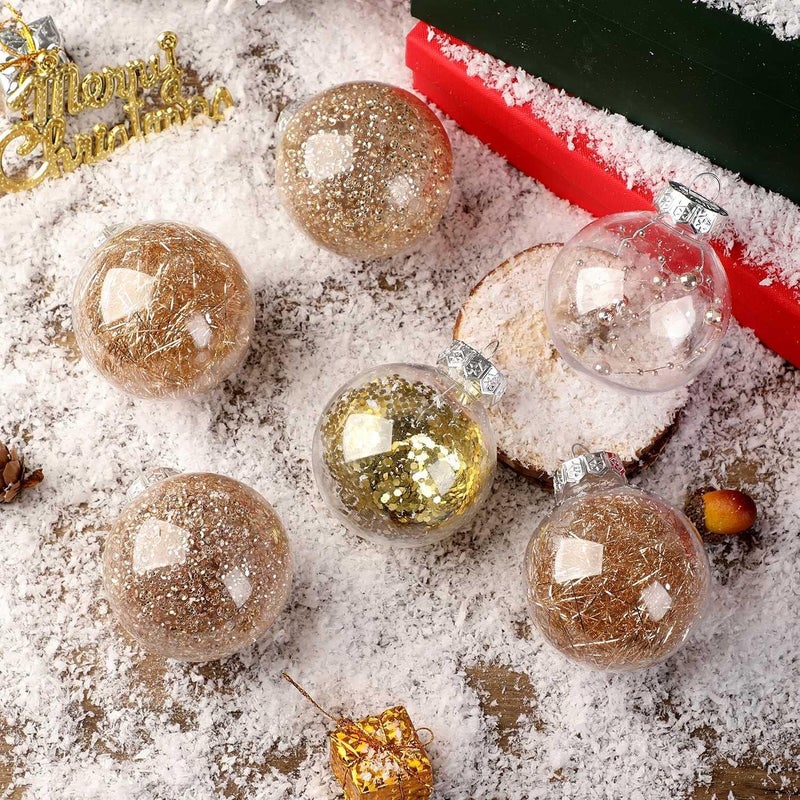 Partunay Set of 24 Pcs Big Red Golden Glitter Balls Christmas Xmas Tree Hanging Ornaments Xmas Christmas Decoration Item Christmas Ornaments - Image 4