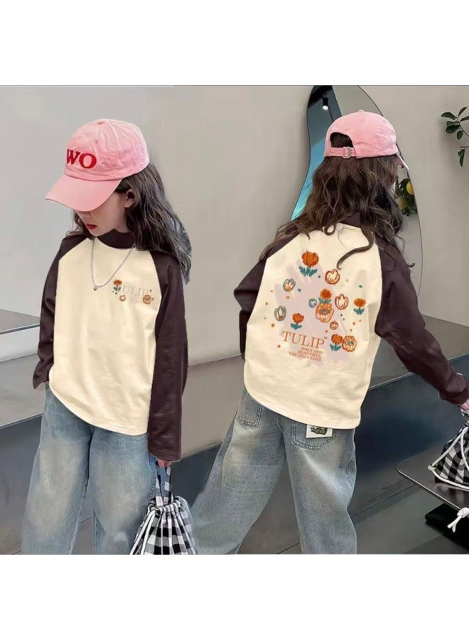 Girls' Thermal Base Layer Top Autumn And Winter New Style For Older Children, Half Turtleneck, Warm Inner Layer, Color-blocking Long Sleeves - Image 1