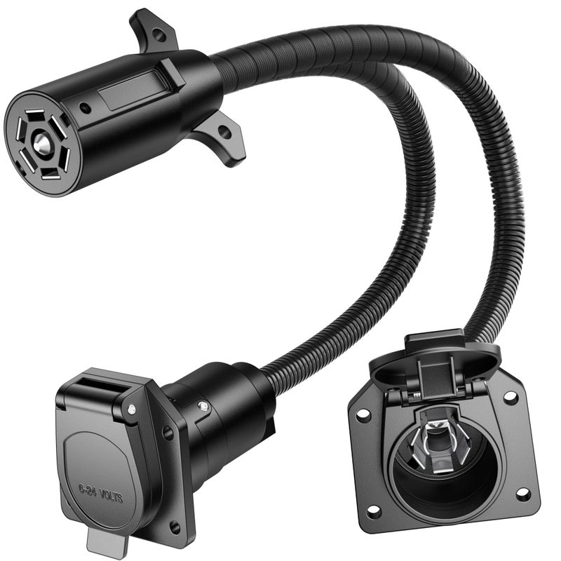 Oyviny 7 Way Y Splitter Trailer Adapter for Pulling Slide in Camper and Trailer, 7 Way Female to Dual 7 Way Male Trailer Connector 20.5 Inches - Image 1