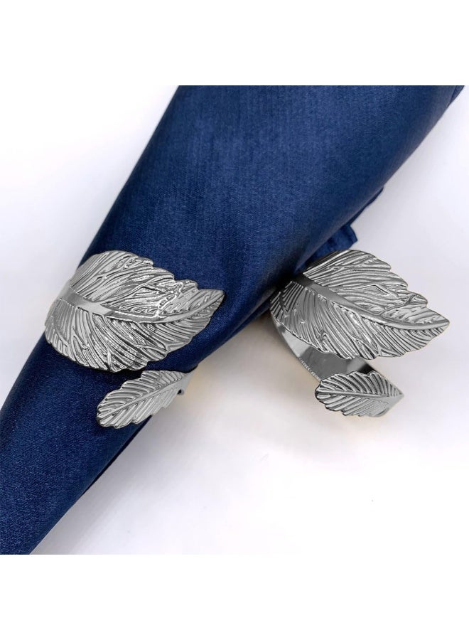 JZS Napkin Rings, 10 Pcs Set Silver Leaf Napkin Rings Napkin Holder for Birthday Wedding Party Decorations Leaf Silver Dinner Napkins Rings Metal Holders for Cloth Napkins(Silver) - Image 3