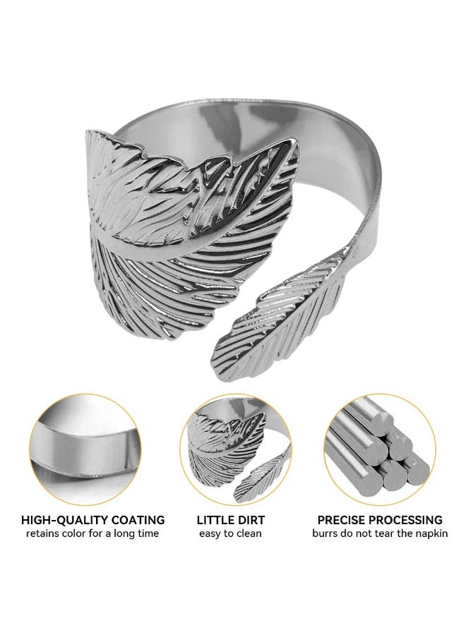 JZS Napkin Rings, 10 Pcs Set Silver Leaf Napkin Rings Napkin Holder for Birthday Wedding Party Decorations Leaf Silver Dinner Napkins Rings Metal Holders for Cloth Napkins(Silver) - Image 2
