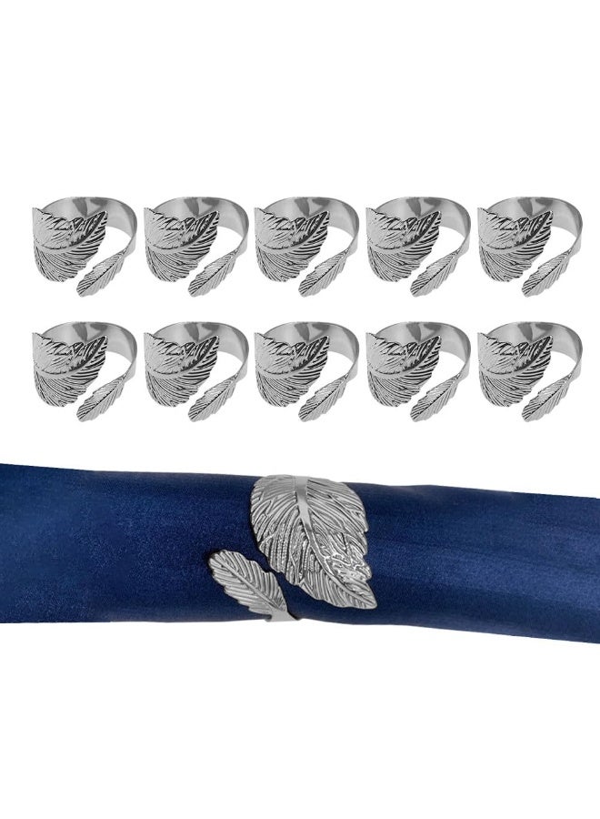 JZS Napkin Rings, 10 Pcs Set Silver Leaf Napkin Rings Napkin Holder for Birthday Wedding Party Decorations Leaf Silver Dinner Napkins Rings Metal Holders for Cloth Napkins(Silver) - Image 1