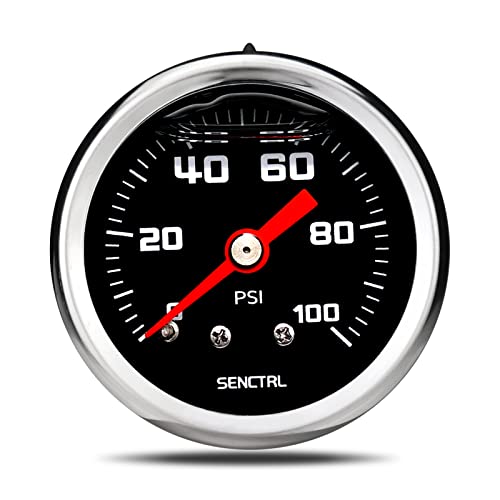 SENCTRL 0-100 Psi Fuel Pressure Gauge, 1-1/2" Black Dial, 1/8" NPT Back Mount, Glycerin Liquid Filled, Stainless Steel Case, Inline Low Pressure Gauge, for Water Oil Pressure Test - Image 1