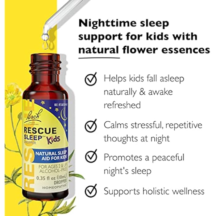 RESCUE Bach RESCUE SLEEP KIDS Dropper 10mL, Natural Sleep & Stress Relief Aid, Homeopathic Flower Essence, Free of Melatonin, Sugar & Gluten, Kid-Friendly, Non-alcohol Formula - Image 2