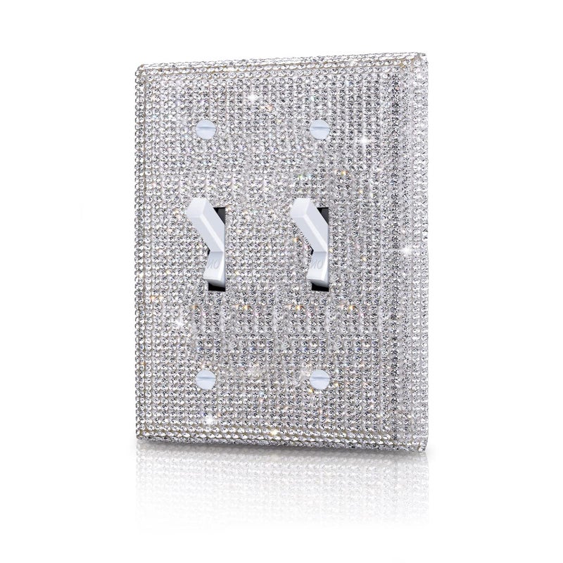 Shiny Silver Rhinestones Wall Plate Cover Double Toggle Toggle Light Switch Cover Rhinestones Outlet Covers Wall Plate 2 Gang