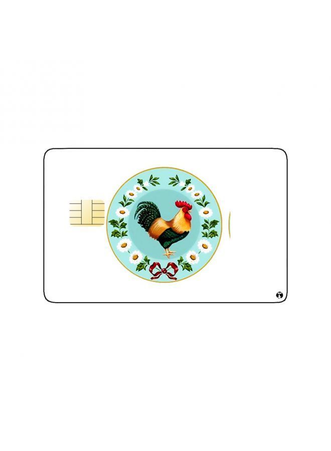 RKN PRINTED BANK CARD STICKER Colorful Rooster Drawing With Flowers - Image 1