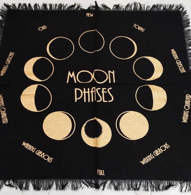 Doraya Altar Cloth Moon Phases Witchcraft Alter Tarot Spread Top Cloth Wiccan Square Spiritual Sacred Cloth Small 18x18 Inches Golden Basic Moon Phases