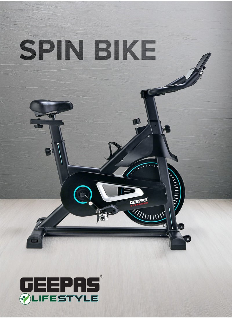 GEEPAS Spin Bike Low Noise with Emergency Break and Digital Display| Adjustable Seat, Handlebar, Resistance | Perfect for Home Workout, Weight Loss Training, Endurance Building, Fitness| GFT90004  - Image 2