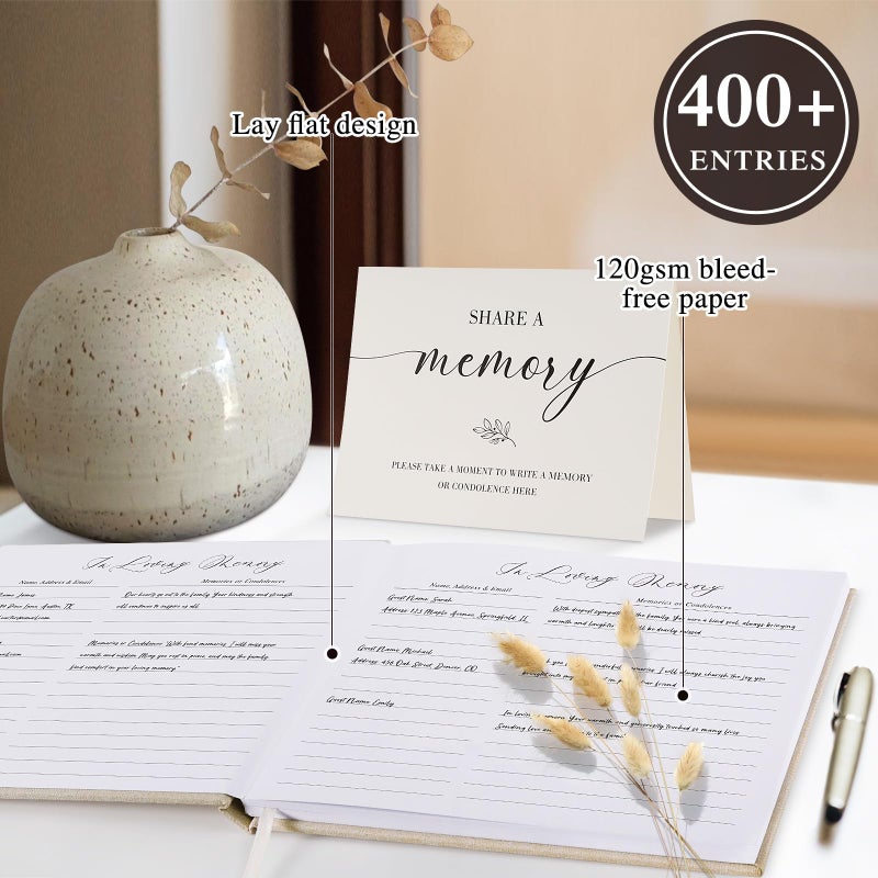 Lanpn Funeral Guest Book for Memorial Service, Linen in Loving Memory Registry Guest Book, Funeral Favors Sign in Books for Guests Celebration of Life Memory Book for Funeral with Table Sign, Blue - Image 3
