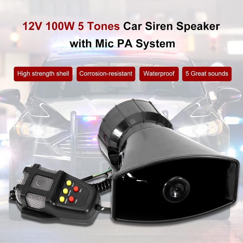 Partol Car Siren Horn 5 Tone Vehicle Siren Speaker with Mic PA Speaker System 100W Emergency Sound Amplifier with Microphone - Image 2