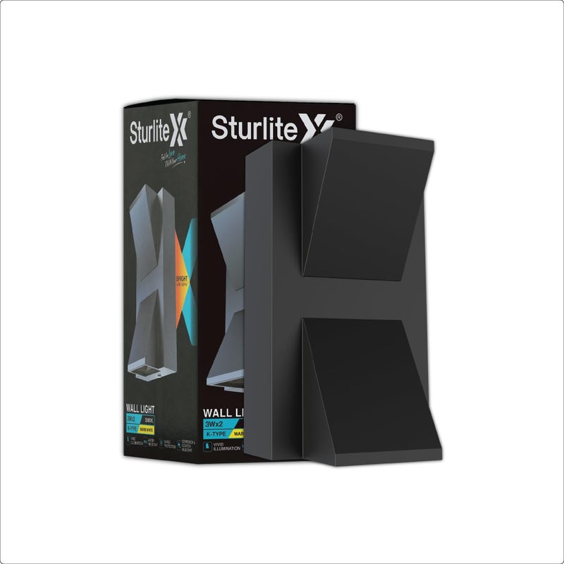 Sturlite ضوء حائط LED من ستورلايت KType 3W 2Way بدرجة حرارة لون 3K إضاءة حيوية جسم من الألمنيوم مقاوم للتآكل والخدوش حماية IP65 ضوء زخرفي داخلي وخارجي عبوة من 1 - Image 1