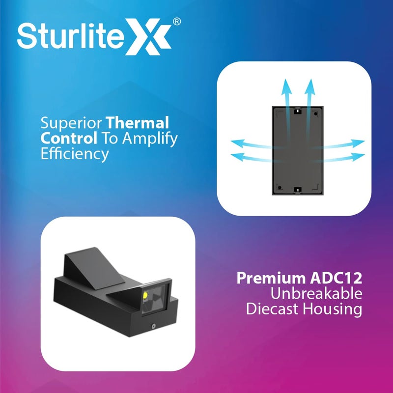 Sturlite ضوء حائط LED من ستورلايت KType 3W 2Way بدرجة حرارة لون 3K إضاءة حيوية جسم من الألمنيوم مقاوم للتآكل والخدوش حماية IP65 ضوء زخرفي داخلي وخارجي عبوة من 1 - Image 3